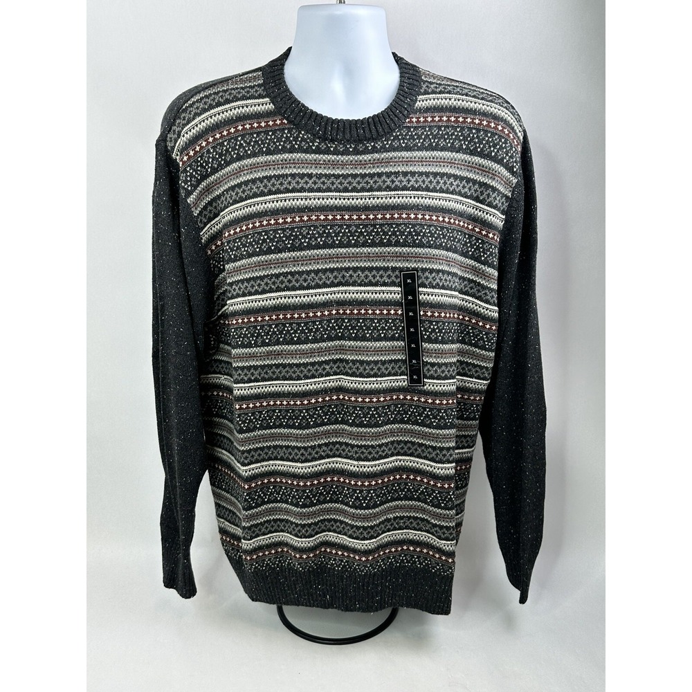 Tricots St. Raphael Sweater Mens XL Charcoal Striped Acrylic Blend Soft NWT